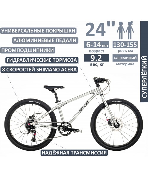 Велосипед - JETCAT - Race Pro 24 Disc 8 Speed- Silver (серебро)