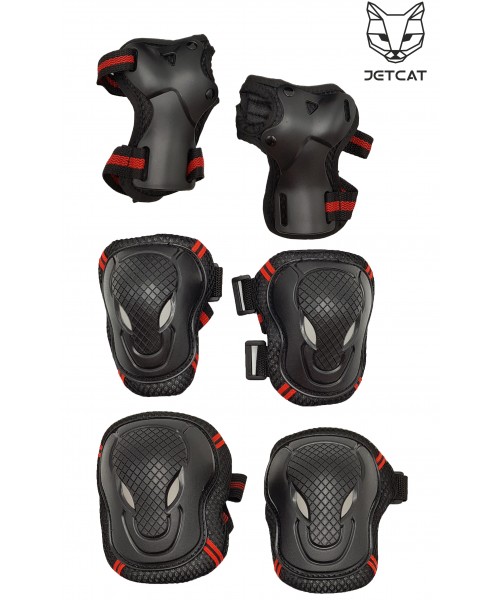 Комплект защиты 6 предмета  3 в 1 JetCat Sport (Черная с красным) защита локтей и колен