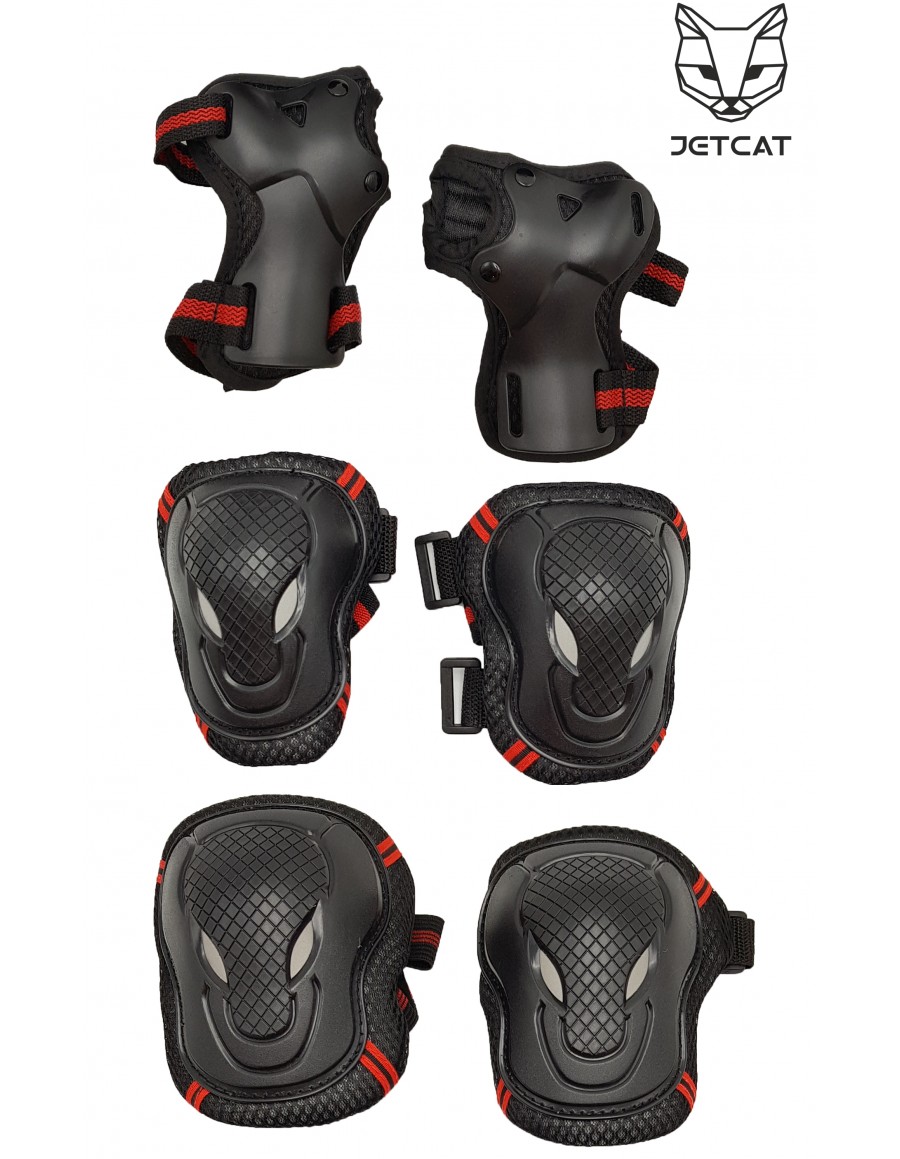 Комплект защиты 6 предмета  3 в 1 JetCat Sport (Черная с красным) защита локтей и колен